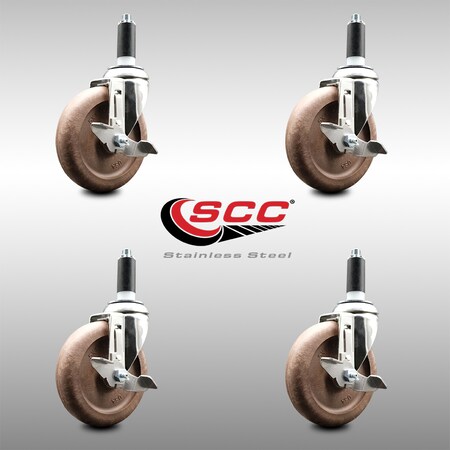 Service Caster 5 Inch 316SS High Temp Glass Filled Nylon 1 Inch Stem Caster Set Brake SCC SCC-SS316EX20S514-GFNSHT-TLB-1-4